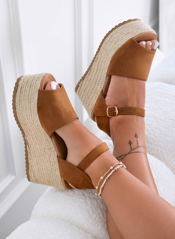 ROXIE - Sandali espadrillas camel scamosciate con zeppa