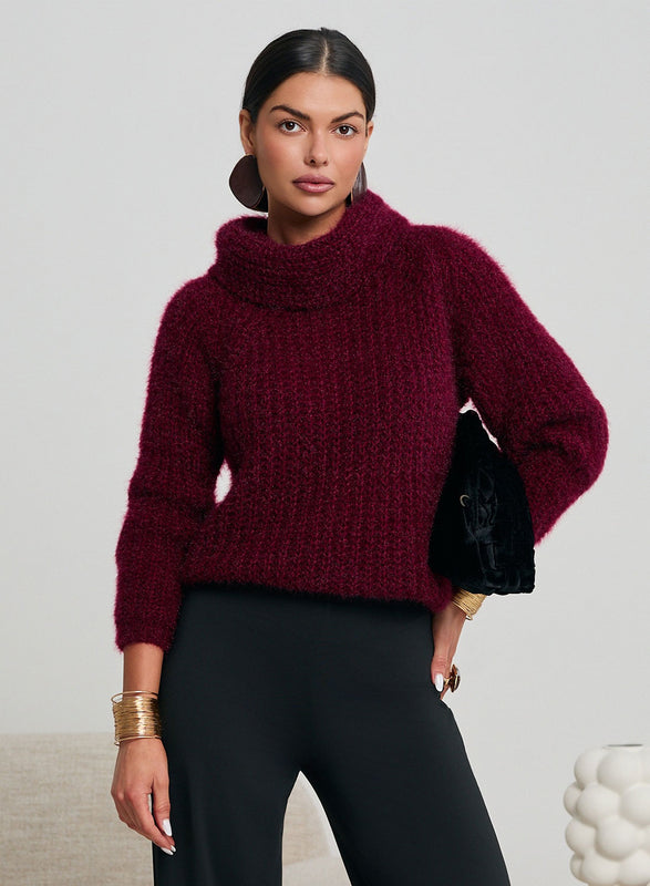 Pull bordeaux à col roulé, doux et chaud