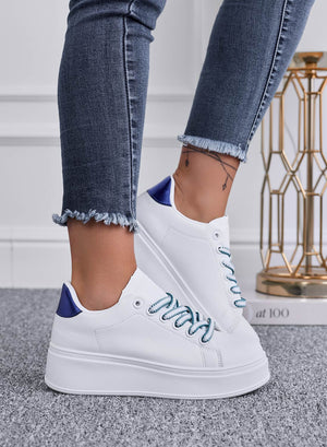ROSALINDA - White sneakers with laces and blue back