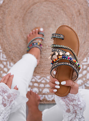 MARYLIN - Black thong sandals with straps and charms