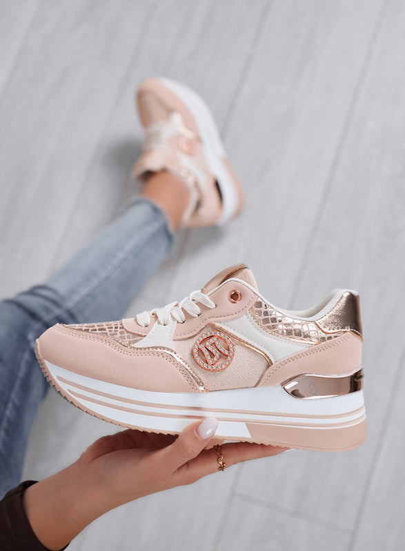 JENNY - Sneakers rosa con zeppa e dettagli metallizzati