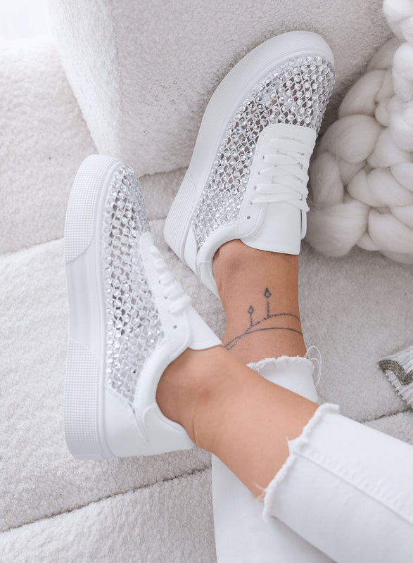 CASSANDRA - Sneakers Bianche con Strass e Dettagli Luminosi