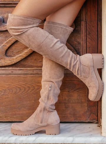 GLORIA - Alexoo beige suede over-the-knee boots