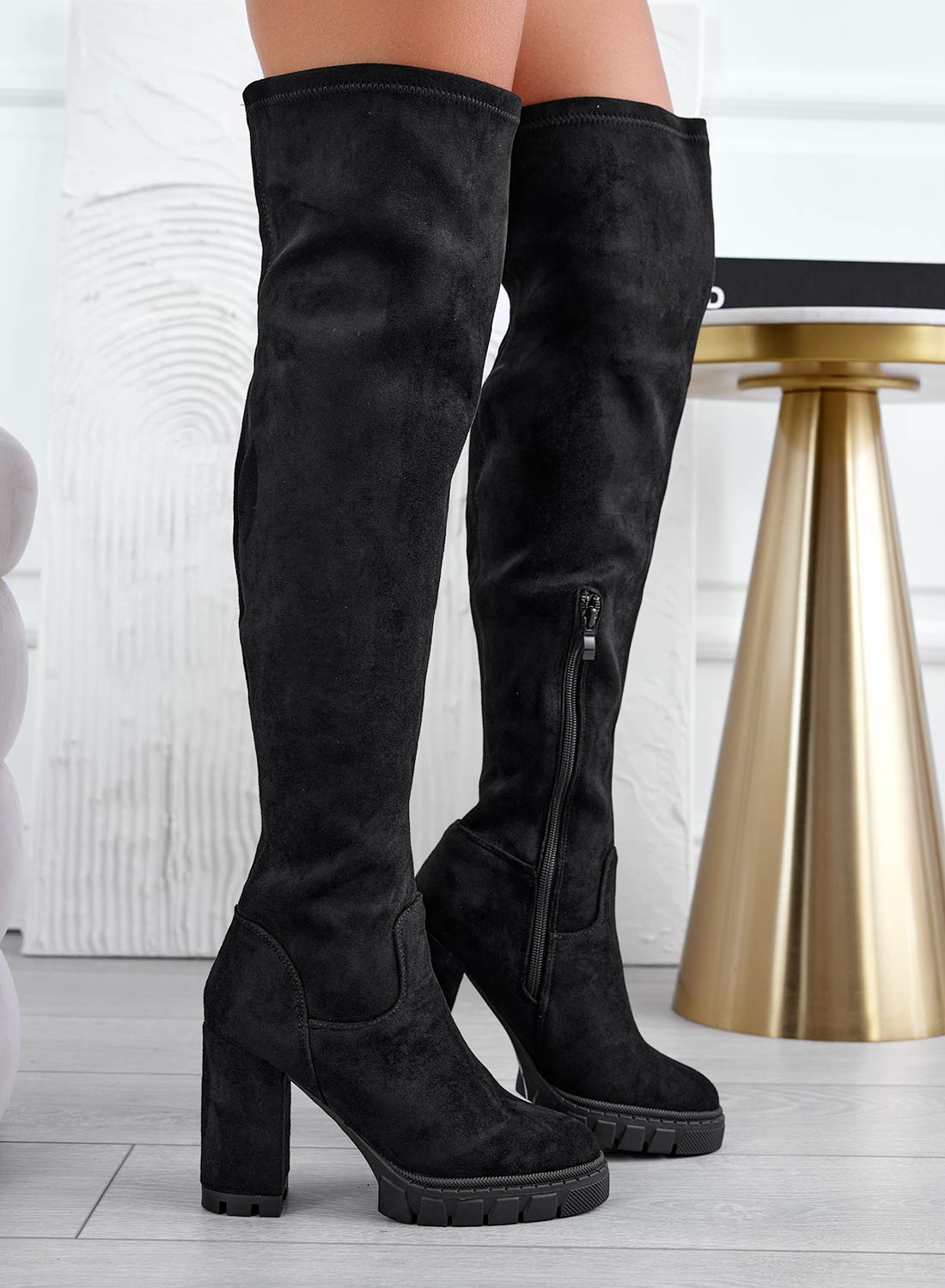 WAYNE - Black over-the-knee boots with comfortable heel