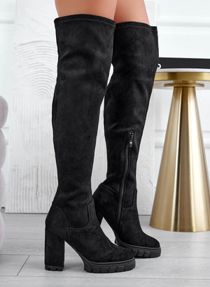 WAYNE - Black over-the-knee boots with comfortable heel
