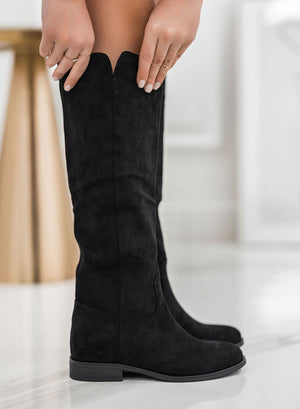 Alexoo black suede boots with internal wedge