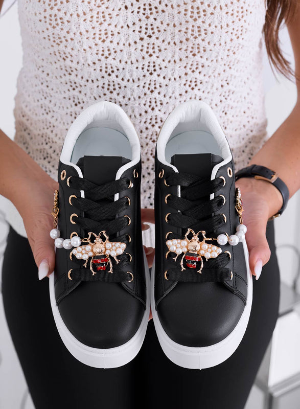 LILIANA - Sneakers nere con retro oro e applicazione ape gioiello