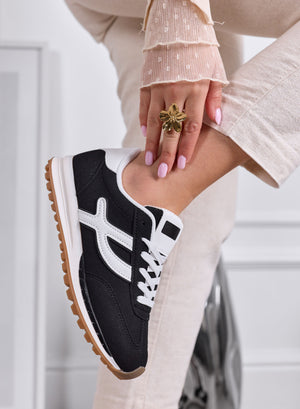 MONICA - Sneakers nere con inserti e lacci bianchi