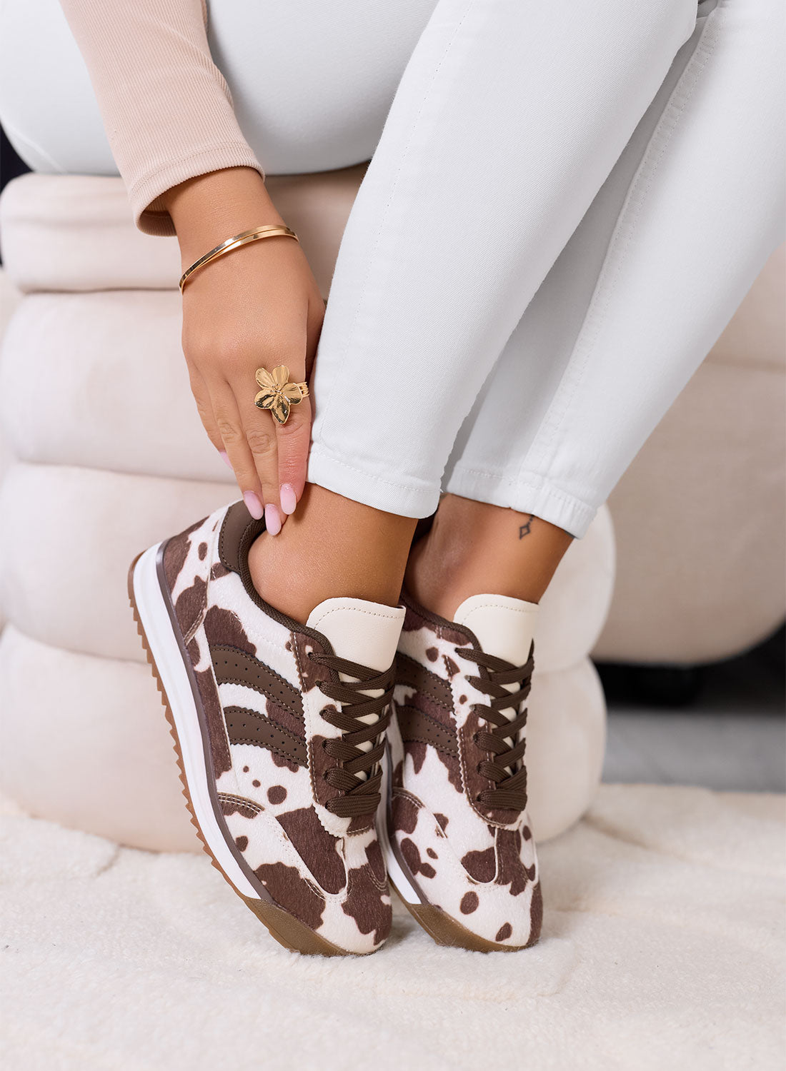PIERA - Sneakers marroni stampa animalier con suola in gomma