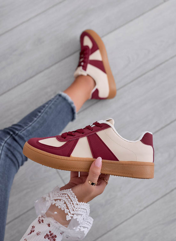 NICLA - Sneakers beige con inserti bordeaux e suola in gomma