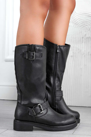 Black ankle boots with buckles