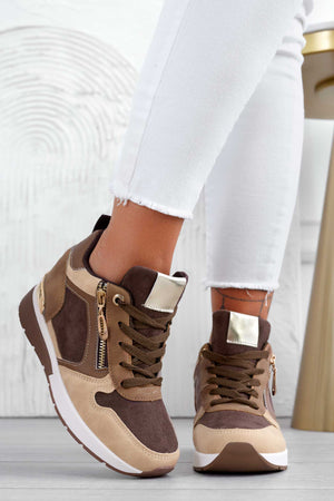 Brown sneakers with side zip
