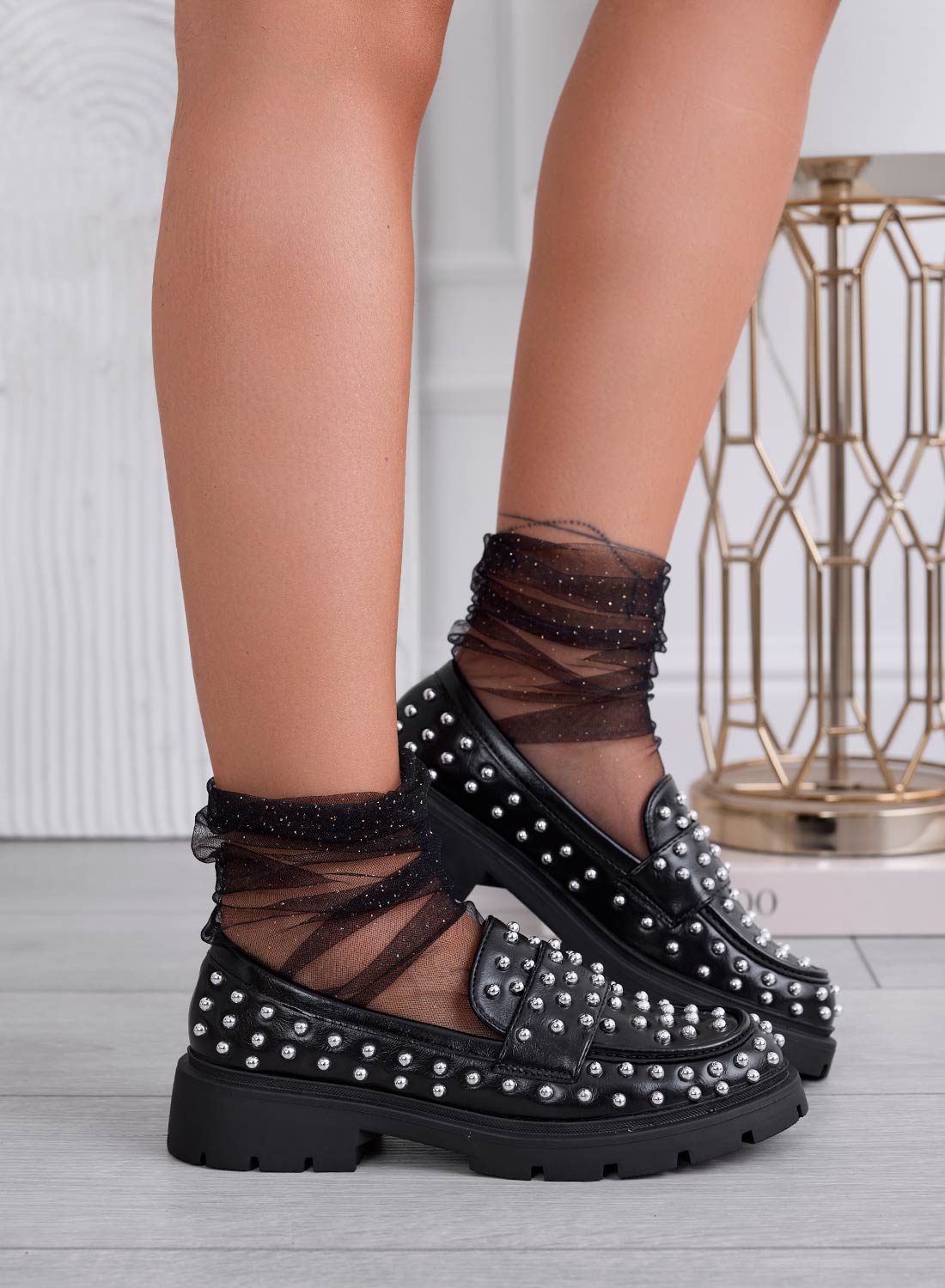 COCCA - Black loafers with silver studs