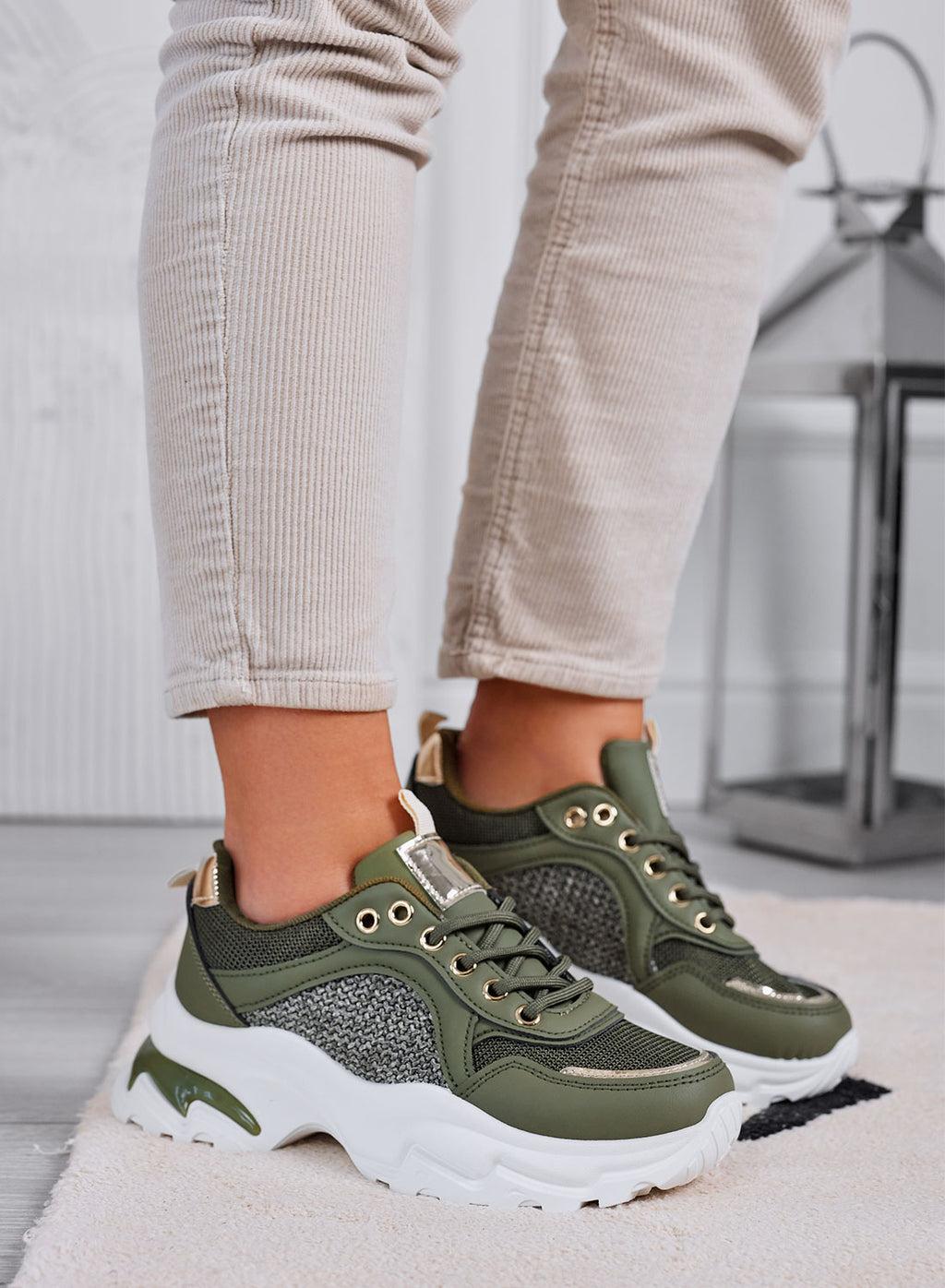 MELITA - Sneakers verdi con inserti in tessuto