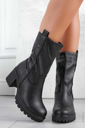 JORDY - Black ankle boots in faux leather with comfortable heel