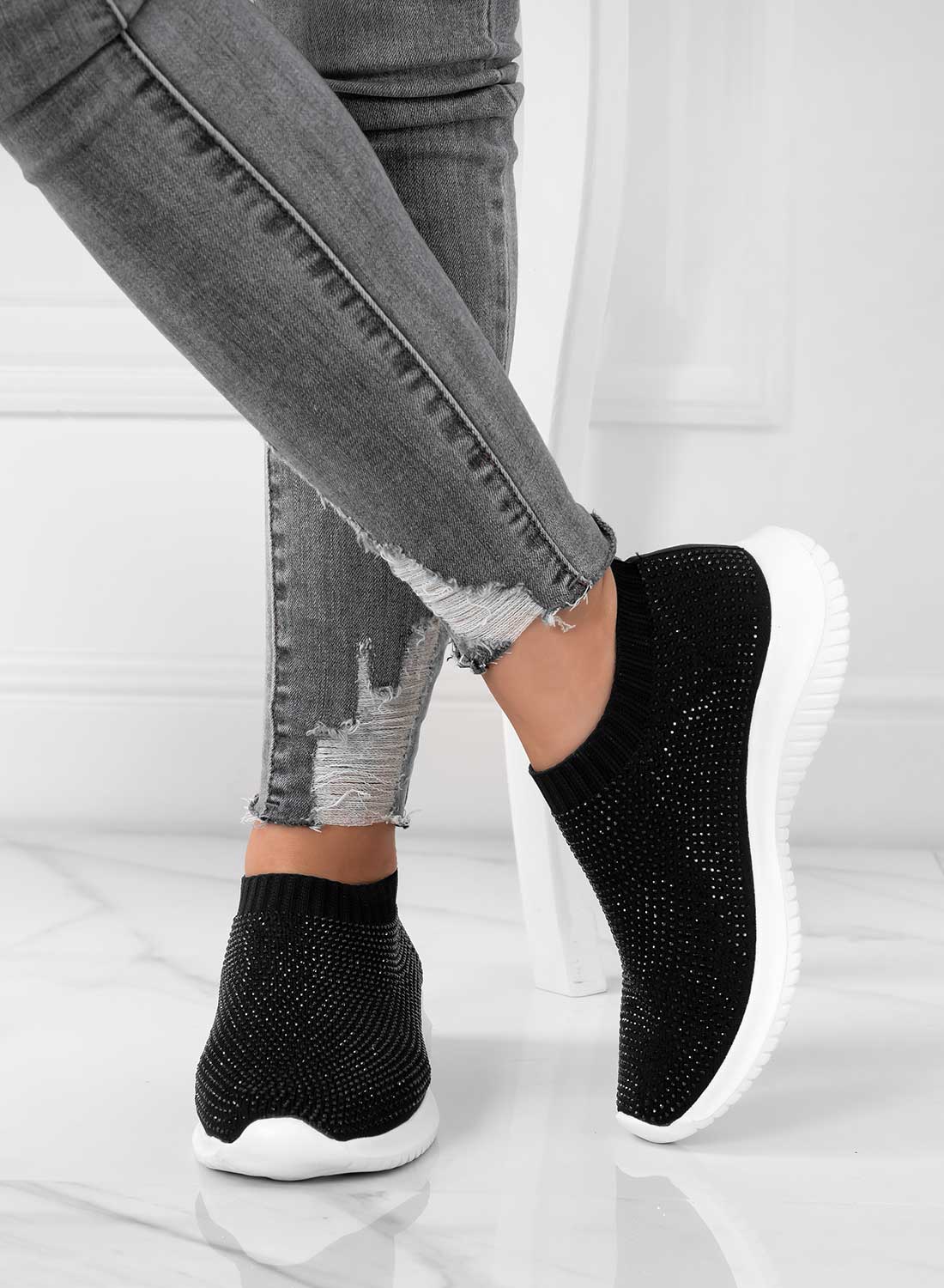 PARIS - Black sneakers in stretch fabric and rhinestones
