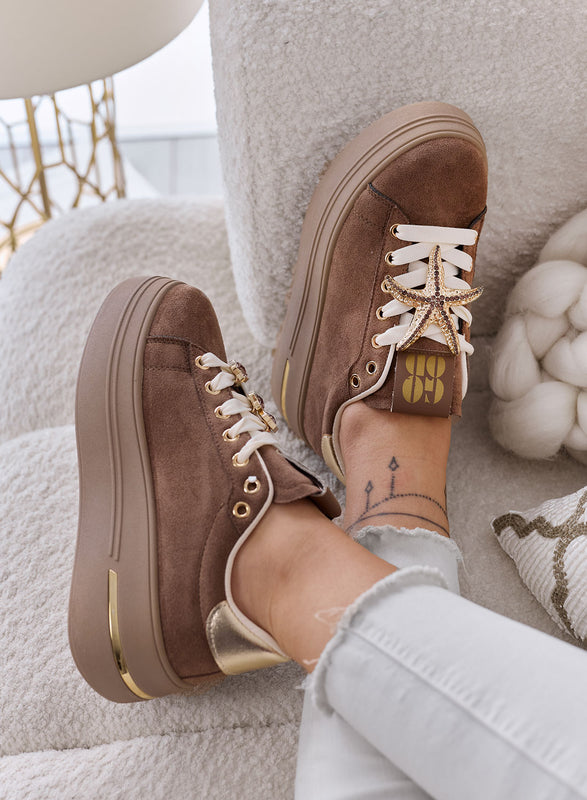 PAMELA - Sneakers marrone Platform con Dettagli Gioiello stelle