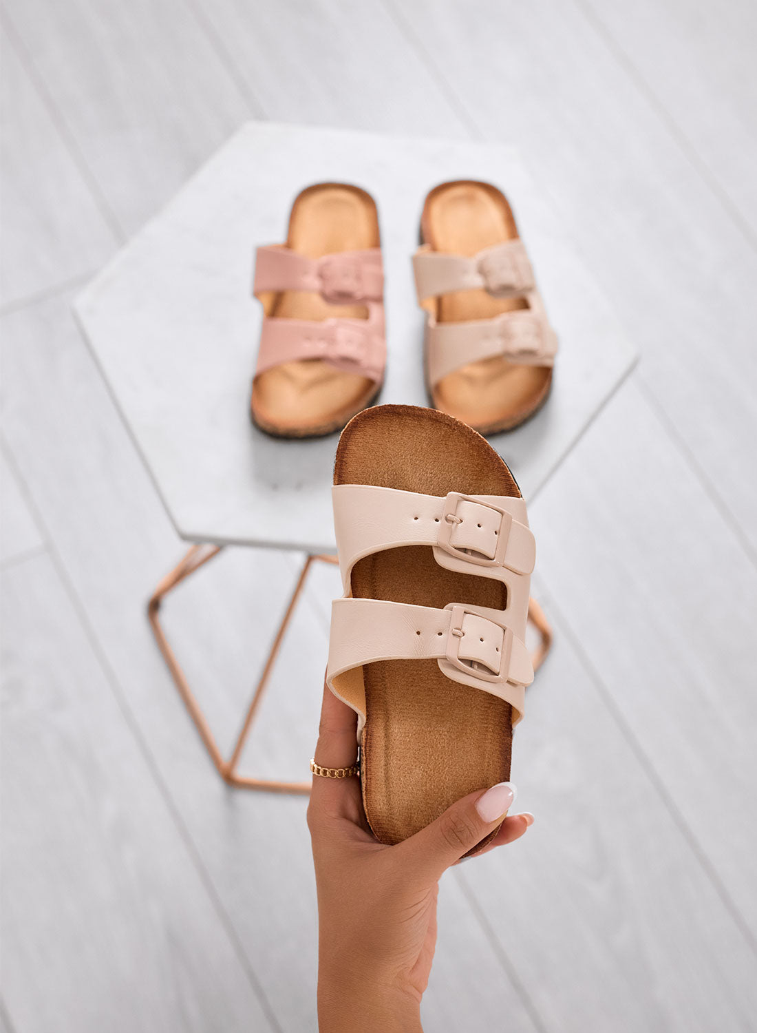 DALIA - Sandales beige Mules fille avec double boucle