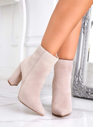 DORIS - Taupe suede ankle boots with high heel