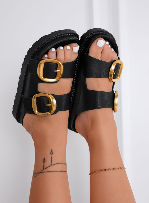 GINGER - Sandali Platform neri con Fibbie Oro