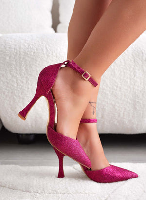 LAZY - Fuchsia laminated pumps with strap