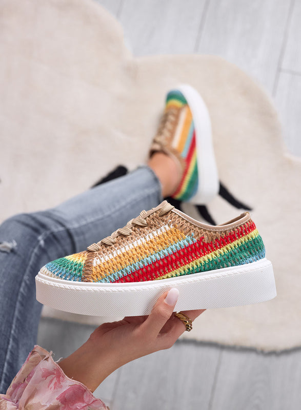 SABRY - Sneakers fango ricamata con inserti multicolor