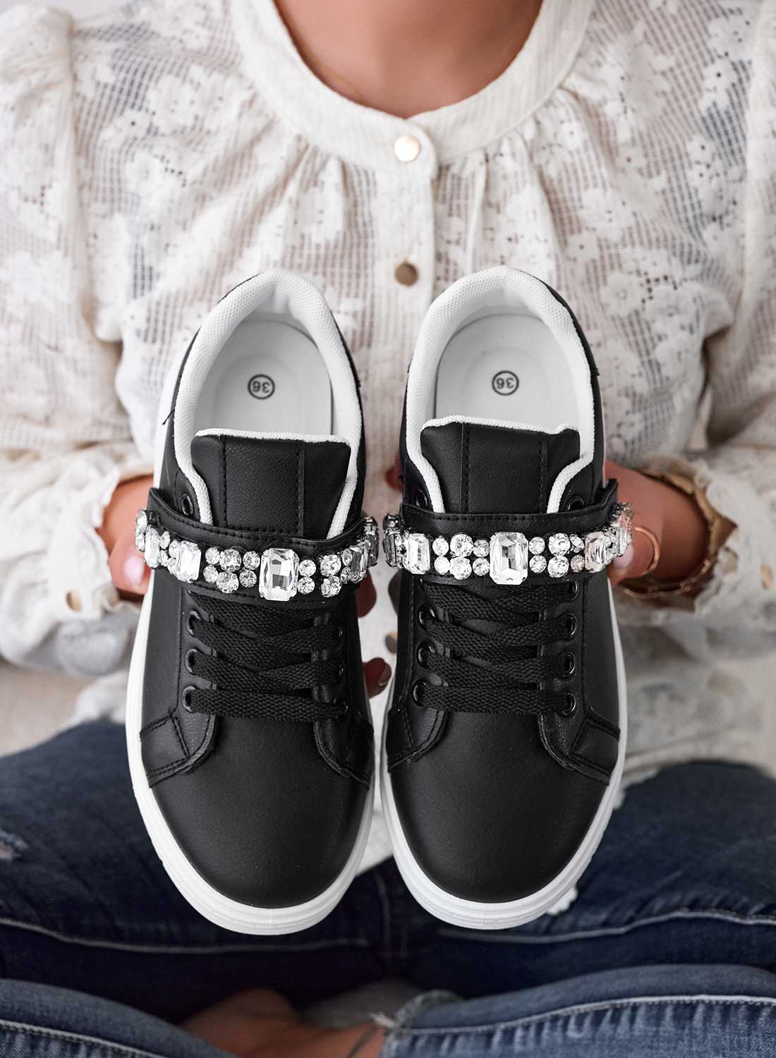 ABEL - Black sneakers with rhinestone band