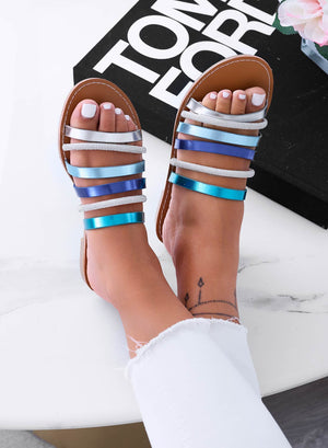 IDAA - Blue slide sandals with rhinestone straps