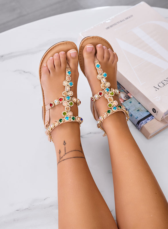 ELLEN - Sandali nude gioiello con strass multicolor