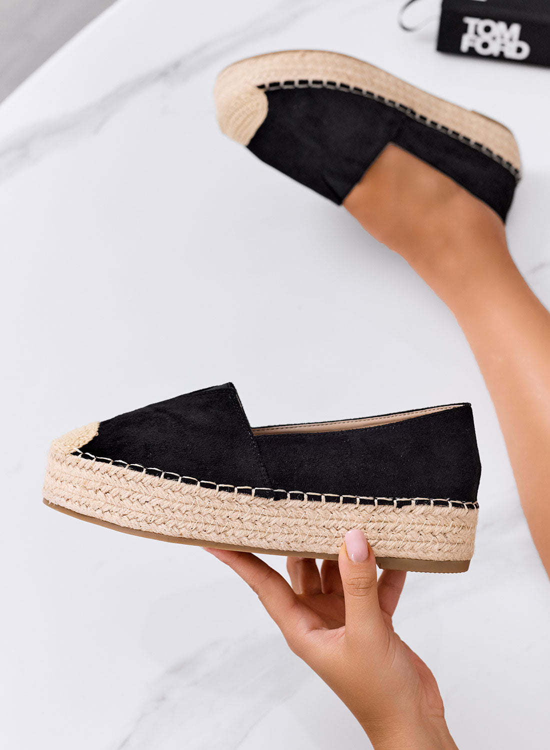 FIAMMA - Espadrilles plateforme noires avec bout crochet et semelle en corde