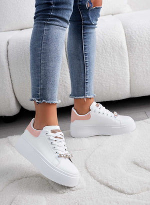 DELIA - White sneakers with jewel embellishment and pink back