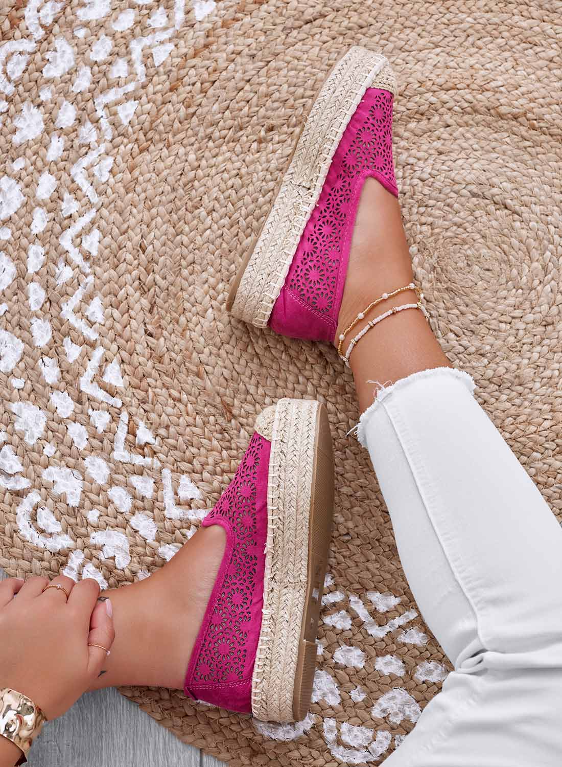 Espadrillas fuxia ricamate con zeppa