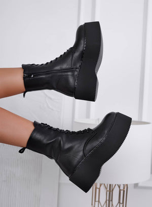 SHERLIN - Black wedge combat ankle boots