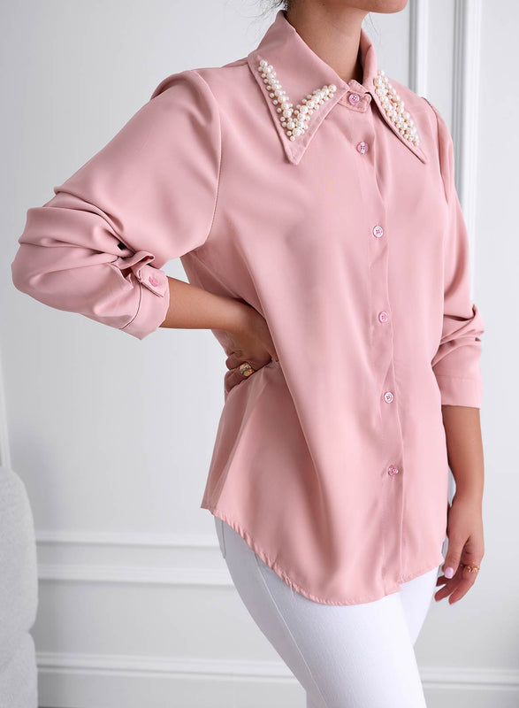 Camicia rosa con colletto impreziosito