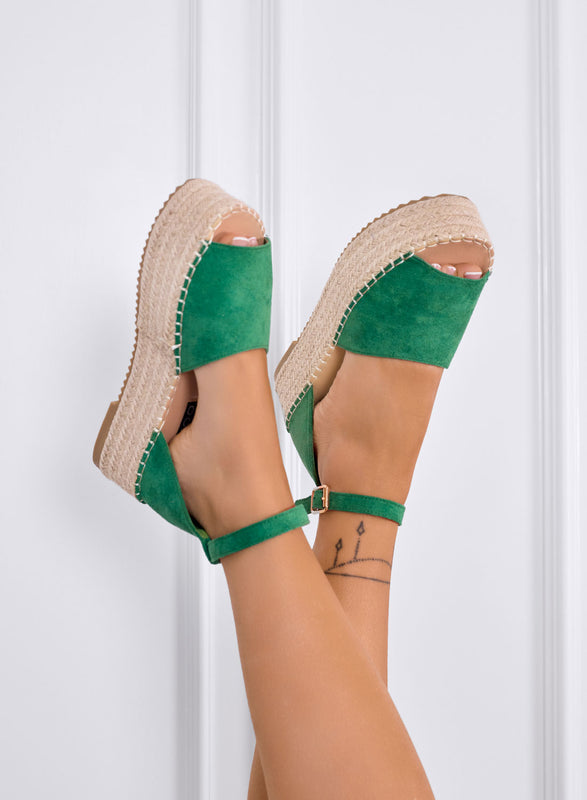 LICIA - Espadrillas verdi con zeppa e cinturino