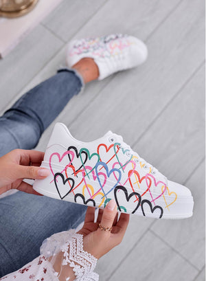 SHEBA - White sneakers with multicolor heart pattern