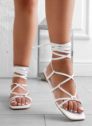 STACY - White flat gladiator sandals Alexoo