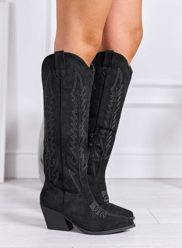FIORELLA - Bottes texanes noires avec coutures western et talon large
