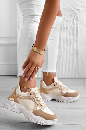 Beige sneakers with contrasting gold panels
