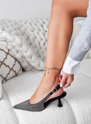 BORNEO - Black jeweled slingback pumps