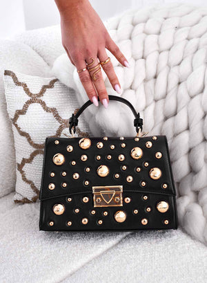 Black bag with gold sphere studs and shoulder strap B231