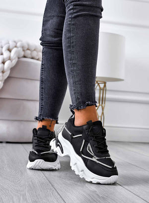 ROSANNA - Black sneakers with high sole and rhinestones