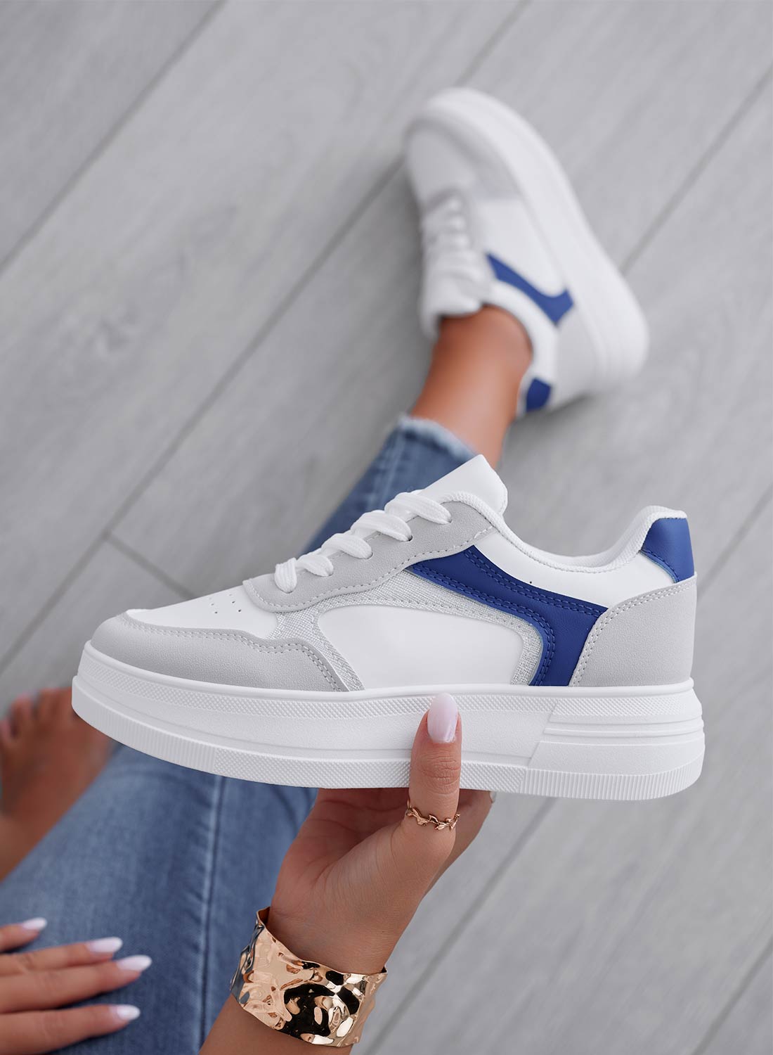 FRIDA - Sneakers bianche con inserti grigi e blu