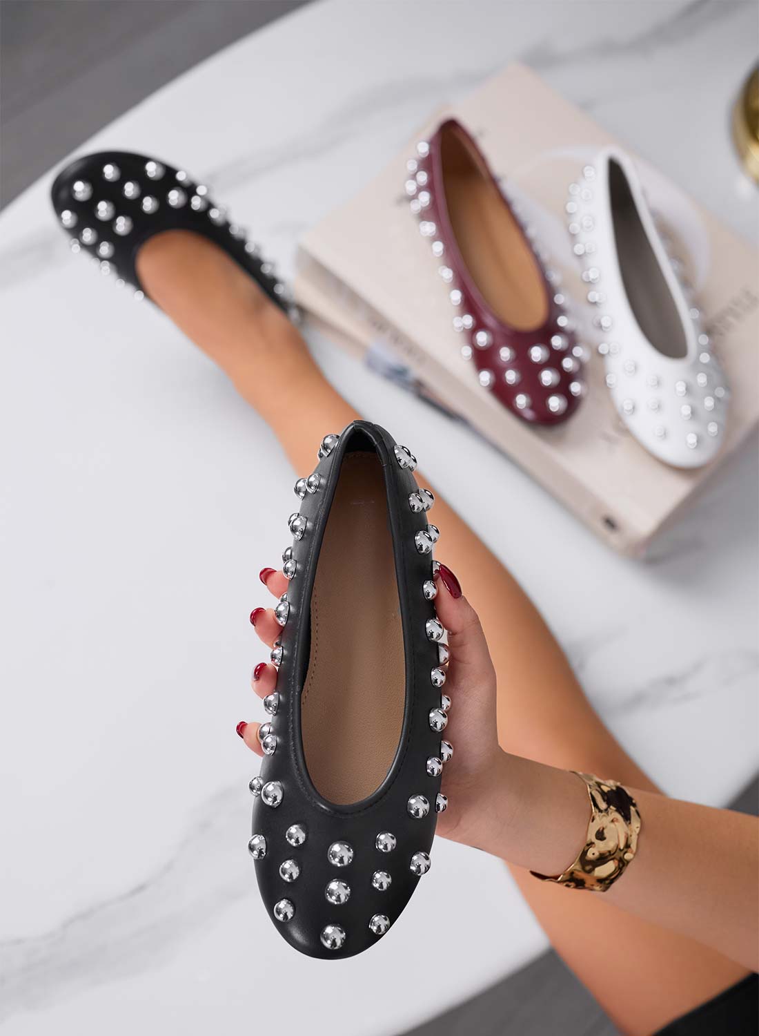 ALLEN - Ballerine nere con borchie a sfera argento