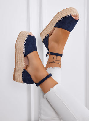 LICIA - Blue suede espadrilles with wedge and ankle strap