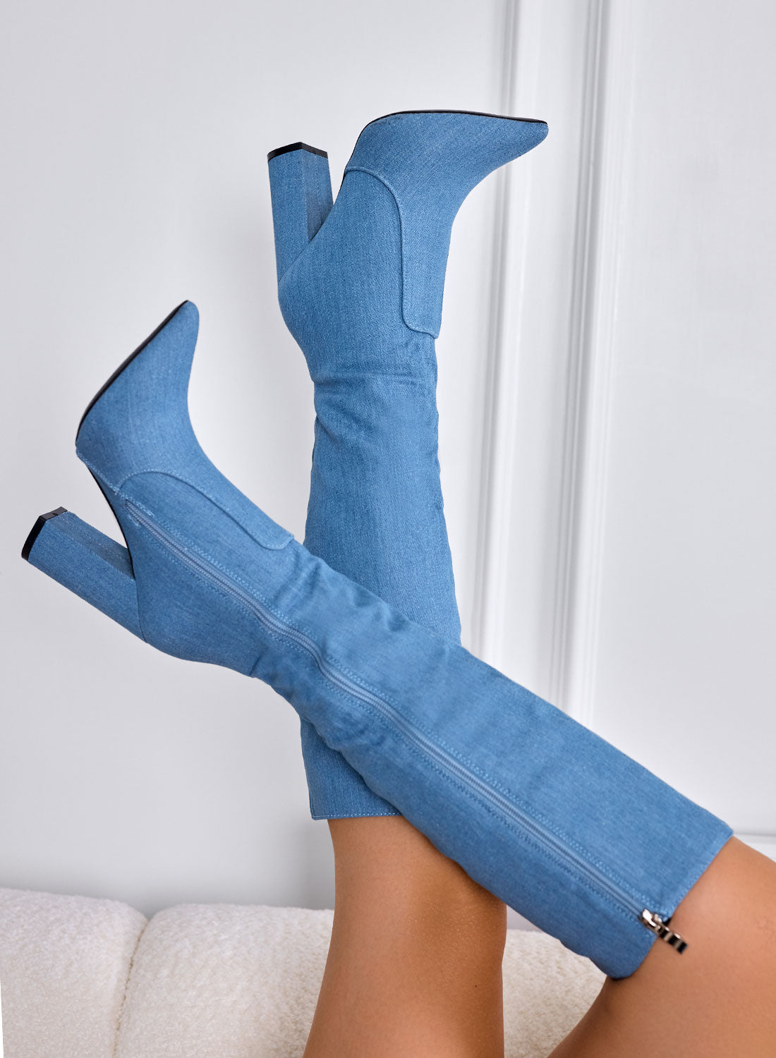 MINERVA - Stivali blu jeans con tacco comodo