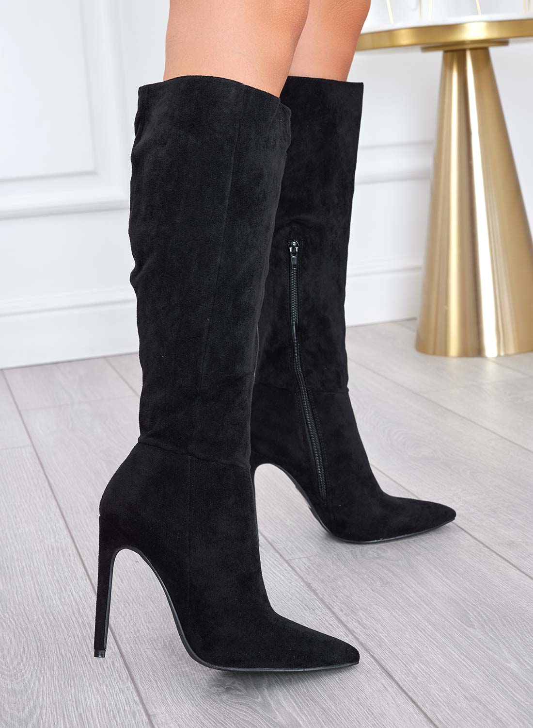 GIORGIANA - Black suede boots with high stiletto heel