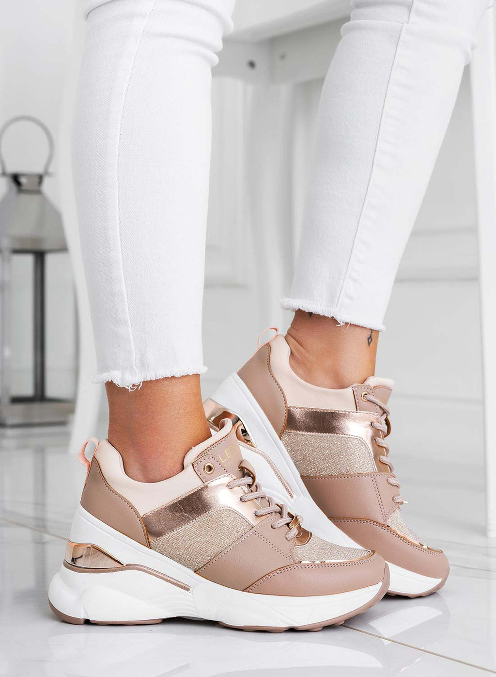 FREYA - Sneakers oro rosa Alexoo con inserti glitter