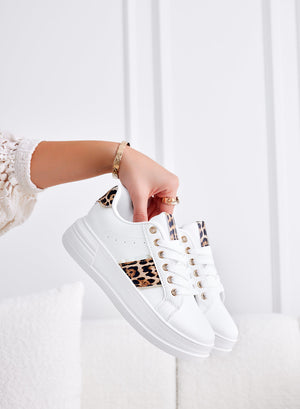White sneakers with animal print inserts