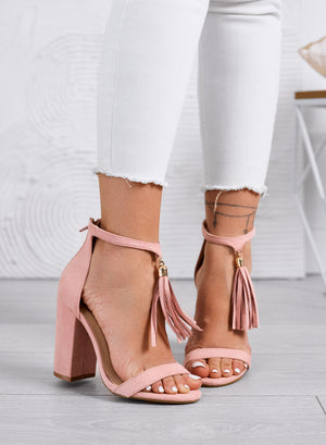 ZIVA - Pink sandals with block heel and dangling tassels